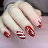 Navidad Almendra con Forma Armadura de Vestir Lazo Rojo Gato de Navidad Copo de Nieve Rayado Brillo Arte de Uñas Uñas Postizas