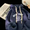 Sudadera con capucha retro estilo americano para hombre, otoño e invierno, forrada de polar, moderna, corte holgado, cálida, adecuada para adolescentes y parejas, top de primavera