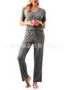 Ropa de mujer europea y americana 2024 primavera Amazon venta caliente manga larga color liso tejido cepillado canalé casual conjunto de dos piezas