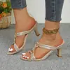 Elegantes sandalias de noche de talla grande estilo europeo y americano, punta redonda, tacón grueso, punta abierta y sandalias de tacón alto fáciles de llevar