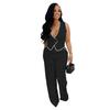 C7402 Transfronterizo Aliexpress Amazon Moda Europea y Americana Casual para Mujer Top con Botones y Cuello en V Pantalón Conjunto de Dos Piezas Nuevo