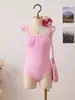 2027 Novo Maiô de Peça Única Listrado com Babados para Meninas de Venda Transfronteiriça Roupas de Banho Fofas para Férias na Praia para Crianças Pequenas, Médias e Grandes