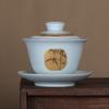 Tazón Cubierto Sancai de Porcelana Azul y Blanca con Oro Apilado y Taza de Té de Oro Chinoiserie Tazón de Té Doméstico Juego de Té Grande Kung Fu