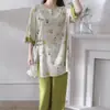 Familia Algodón Seda 2026 Estilo Nuevo Estilo Nacional Pijama de Algodón Seda para Mujer, Conjunto de Manga Corta de Algodón Artificial Estilo Nacional, Se Puede Usar Afuera, Estilo Delgado