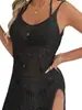 Falda Slip para Mujer Camisa Sexy Tejida Calada para Mujer Europea y Americana Profundo Escote en V Abertura Playa Bikini Blusa vestido
