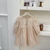 Vestido Bordado de Manga Longa Estilo Coreano Novo para Meninas Outono e Primavera Vestido Infantil Liso Macio Solto para Meninas