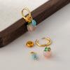 Pendientes Chinos Originales Estilo Nuevo Cristal Rosa Hebilla de Oreja Melocotón Turquesa Retro Pendientes de Esmalte Exquisitos de Alta Calidad para Mujer