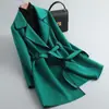Novo Moda Outono/Inverno 2026 Solto Emagrecedor Color Block Estilo Coreano para Ir ao Trabalho Cor Sólida Comprimento Médio Casaco de Lã para Mulheres