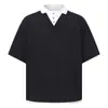 Camisa Polo Disfarçada Nanxia Duas Peças Estilo College Decote V Manga Curta para Homens e Mulheres, Marca de Moda Americana de Verão Camiseta Casual