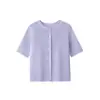 Top de Verano para Mujer de Punto de Lino Tencel, Cuello Redondo, Manga Corta, Camisa de Punto de Lino Tencel para Mujer, Estilo Delgado de Verano
