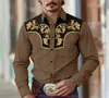 Camisa masculina estampada estilo western com padrão floral, camisa jeans, camisa masculina casual de manga longa com botões, disponível para compra a partir de uma peça