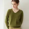 Suéter 100% cachemir puro para mujer, jersey sin costuras de cuello en V, capa base de punto, simple y versátil para usar en capas