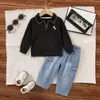 Otoño 2026 Ropa Nueva para Niños Estilo Coreano Conjunto Bordado de Poni de Manga Larga para Niños Camisa Polo y Jeans Moderno