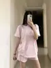 Liquidação: Conjunto de Camiseta Curta de Manga Curta e Shorts Estilo Americano, Soltinho e Confortável, Pijama Loungewear Macio e Amigo da Pele para Mulheres