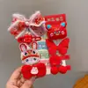 Rojo Festivo de Año Nuevo Juego de horquillas para el cabello Bordado de bebé pez koi horquilla lazo Saludos de Año Nuevo pinza de pico de pato accesorios