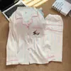 Temporada de primavera y otoño, conjunto de pijama para mujer con ribete de concha, algodón con estampado de nubes, mangas largas y pantalones largos, con diseño de perro de dibujos animados, conjunto de dos piezas para estar en casa