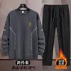 Conjunto de Dos Piezas con Forro de Polar para Hombre Talla Grande Casual Otoño-Invierno Conjunto de Sudadera de Manga Larga con Cuello Redondo