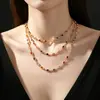 Collar europeo y americano transfronterizo lujo ligero ins colorido con diamantes de imitación collar en capas estilo frío metal cadena fina colgante