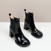 Botines Gruesos de Punta Redonda para Mujer, Nuevo Estilo Otoño/Invierno 2026, Botines de Charol de Tacón Alto, Súper Elegantes, Disponibles en Varias Tallas, Botas Chelsea, Rojo