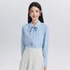 Conjunto de dos piezas para otoño e invierno, profesional, azul, con corbata y lazo, blusa de manga larga para mujer, al por mayor transfronterizo