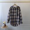 Camisa xadrez casual folgada com capuz feminina primavera e outono 2025 nova vento preguiçoso coreano menina gordinha casaco top de manga longa