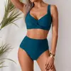 Traje de baño para mujer 2025 al por mayor Bikini transfronterizo Estilo europeo y americano Traje de baño de dos piezas Comercio exterior Cintura alta Modelo nuevo