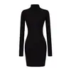 Ropa de Mujer al por Mayor Transfronteriza Estilo Europeo y Americano 2025 Principios de Otoño Nuevo Vestido de Punto de Cuello Alto Color Puro Falda de Cadera