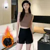 Shorts de Terno Feminino com Forro de Lã, Novo Estilo Outono 2026, Hot Pants Sexy Pretos de Cintura Alta