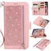 Adequado para iPhone13 capa de couro para celular com glitter Apple 14 bolsa com zíper para nove cartões capa protetora 15plus capa carteira