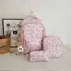 Mochila estilo academia para meninas do ensino fundamental, feminina, laço, grande capacidade, conjunto de três peças, simples, versátil, alta aparência, bolsa de ombro dupla