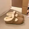 Pantuflas de mula cálidas con forro de felpa en la boca para mujer, moda, con plataforma interior para aumentar la altura, puntera cerrada, invierno 2026, pantuflas de algodón bonitas de felpa