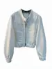 Elegante chaqueta vaquera corta con doble cremallera, elegante, para mujer, nueva colección otoño 2026, versátil, de corte ajustado, top de chaqueta vaquera