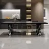 Mesa y Sillas de Comedor Colgantes de Losa de Roca Negra Pura Estilo Italiano, Estilo Bauhaus, Tamaño Grande, Escritorio Rectangular Simple Moderno para Té y Estudio