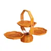 Cesta de Frutas Dobrável de Rattan Sintético de Camada Dupla Cesta de Doces e Lanches Doméstica Cesta Trançada Criativa Suporte de Exibição para Chá da Tarde