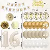 Set de Globos de Película de Aluminio Digital Color Blanco Crema de 32 pulgadas Decoración de Fiesta de Cumpleaños Set de Banderín Flor de Papel Bola