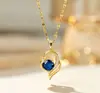 Collar Colgante de Zirconia Púrpura con Forma de Gota Chapado en Cobre Dorado, Diseño de Nicho de Lujo Ligero Estilo Francés, Cadena de Acero de Titanio, Cadena de Clavícula para Mujer