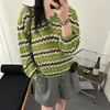 Suéter de punto hueco a rayas con cuello en V para mujer, nueva colección de otoño 2026, estilo holgado y relajado, jersey de manga larga