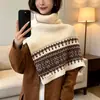 Cachecol Xale Tricotado Gola Alta Fair Isle para Mulheres, Aquecedor de Pescoço Quente Camadas Retro Francês Engrossado de Inverno