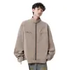 Jaqueta Harrington de Lona Pesada Lavada Masculina Primavera e Outono Marca Tendência High Street Bonita Gola Alta Jaqueta de Trabalho 2025
