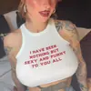 Top cropped estético de verão com estampa de letras, ultracurto, gola redonda, sem mangas, estilo esportivo, simples de vestir