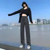 Jeans de Pierna Ancha de Tiro Alto Color Gris Humo para Mujer, Estilo Nuevo, Corte Holgado, Adelgazantes, Caída Suelta, Pantalones de Mujer Modernos