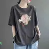 Comércio Eletrônico Transfronteiriço Desembaraço Marca Etiqueta Cortada Estilo Chinês Camiseta de Manga Curta Feminina Nova Estilo Chinês Tendência Nacional Petite Ombro Normal Camiseta