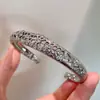 Brazalete Artesanal Vintage Exquisito de Encaje Cepillado Incrustado con Circonita, Pulsera Abierta de Plata para Mujer, Joyería de Moda Hueca