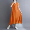Comércio Exterior Vestido Longo Feminino 8 Cores Estilo Coreano Plus Size, Solto e Emagrecedor, com Capuz, Gola V, Amigo para Viagem, Elegante, Falso Seda Algodão