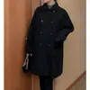 Tamaño Actualizado Invierno Coreano Reductor de Edad Doble Botonadura Holgado Estilo Muñeca Bolsillo Grande Lana Abrigo Mujer