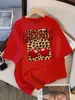 Estampado de Leopardo Cereza Diseño Creativo Camiseta para Mujer Algodón Camiseta Casual Verano Cuello Redondo Streetwear Suave Oversize Manga Corta