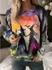 Nuevo Sudadera de Talle Grande para Mujer de Amazon Transfronterizo Estilo Cuello Redondo Halloween Bruja Estampado 3D Europa y América