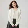 Cárdigan redondo de cachemir de alta calidad, texturizado, estilo francés e inspirado en Chanel para mujer, adornado a mano con cristales, jersey de punto liso de seda y lana