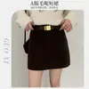 2025 Nueva Falda Corta de Lana Línea A Traje Adelgazante Falda Gris Media Falda Corta de Invierno para Mujer Cintura Alta Ropa de Trabajo
