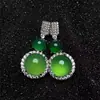 Brincos de Calcedônia Verde Inspirados em Celebridades com Formato de Ovo de Pombo Duplo, Elegantes Brincos Prateados Transparentes com Incrustações Completas de Diamante em Formato de Ovo, Brincos Stud Versáteis para Mulheres